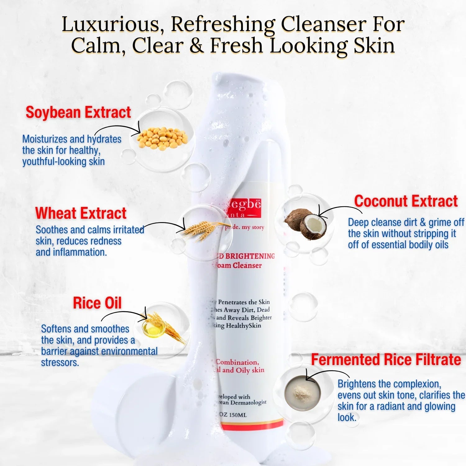 Rice Extract Brightening Gel Cleanser — Korean Science, Gentle Formula